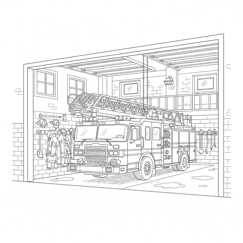Tranh tô màu xe cứu hỏa sáng tạo