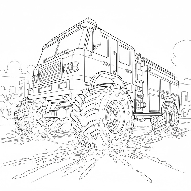 Tranh tô màu xe cứu hỏa vui nhộn
