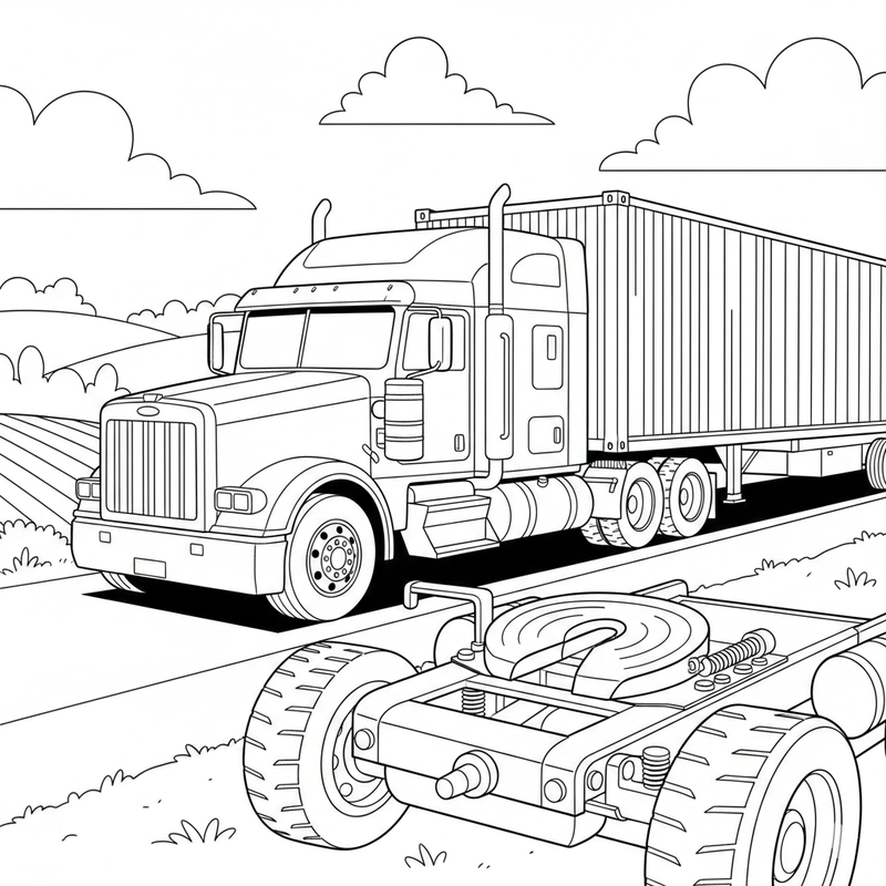 Tranh tô màu xe đầu kéo phù hợp thiếu nhi