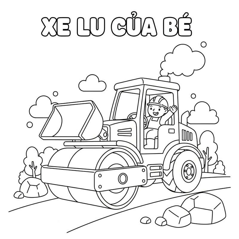 Tranh tô màu xe lu công trình