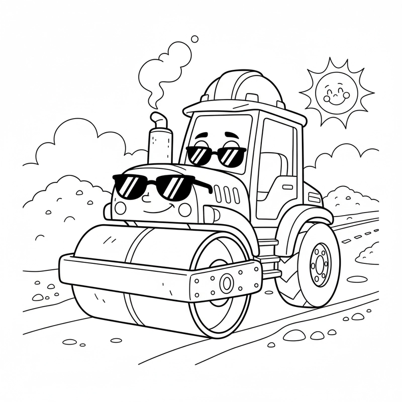 Tranh tô màu xe lu dễ tô