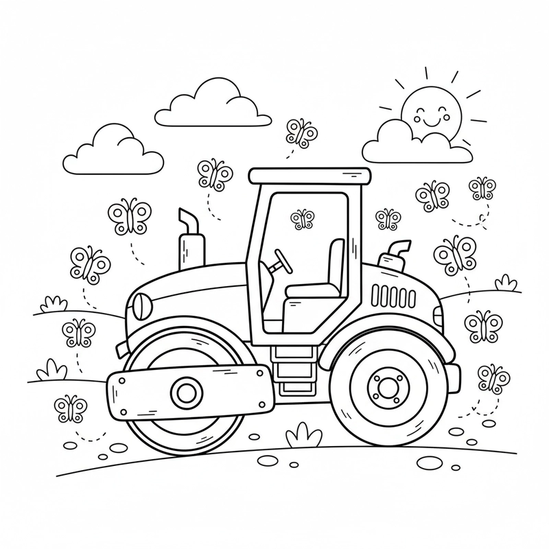 Tranh tô màu xe lu nhỏ gọn