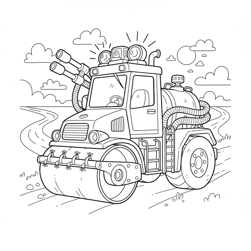 Tranh tô màu xe lu rõ nét