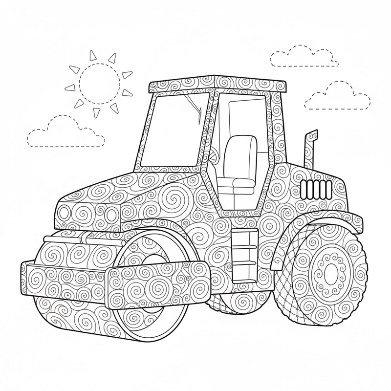 Tranh tô màu xe lu sáng tạo