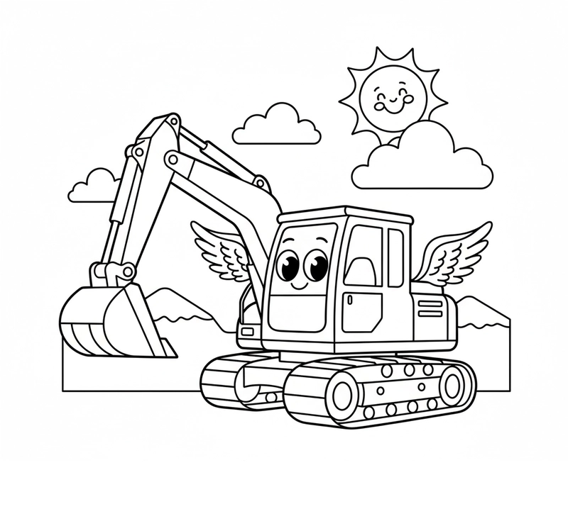 Tranh tô màu xe máy xúc đáng yêu