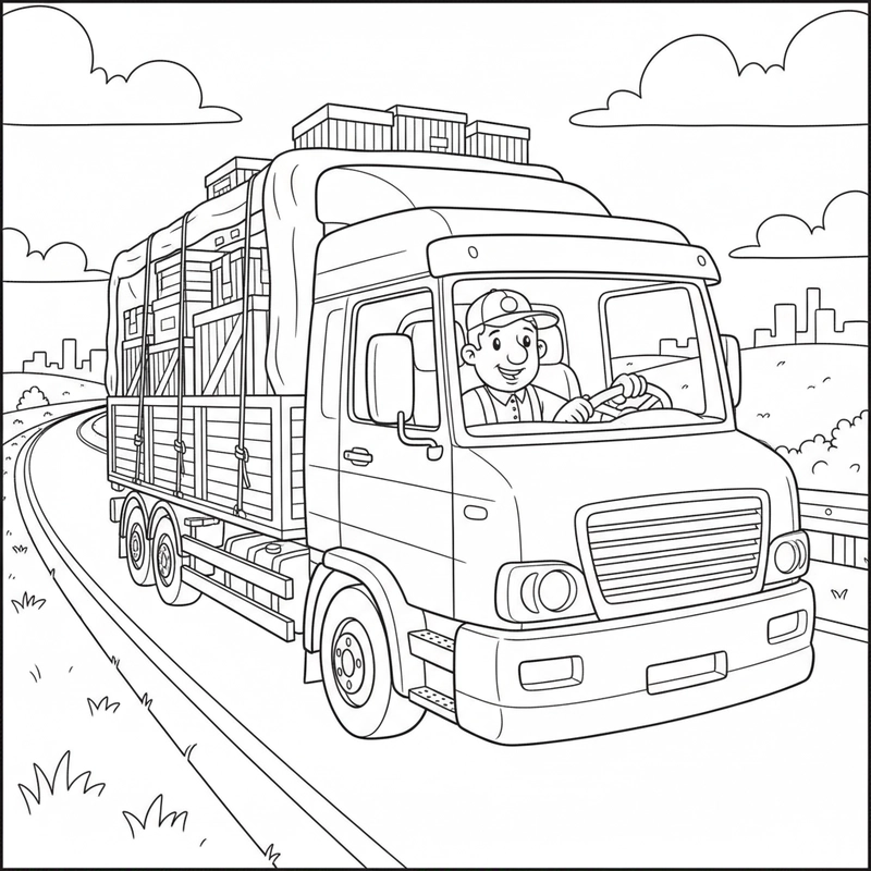 Tranh tô màu xe tải ngộ nghĩnh vui nhộn
