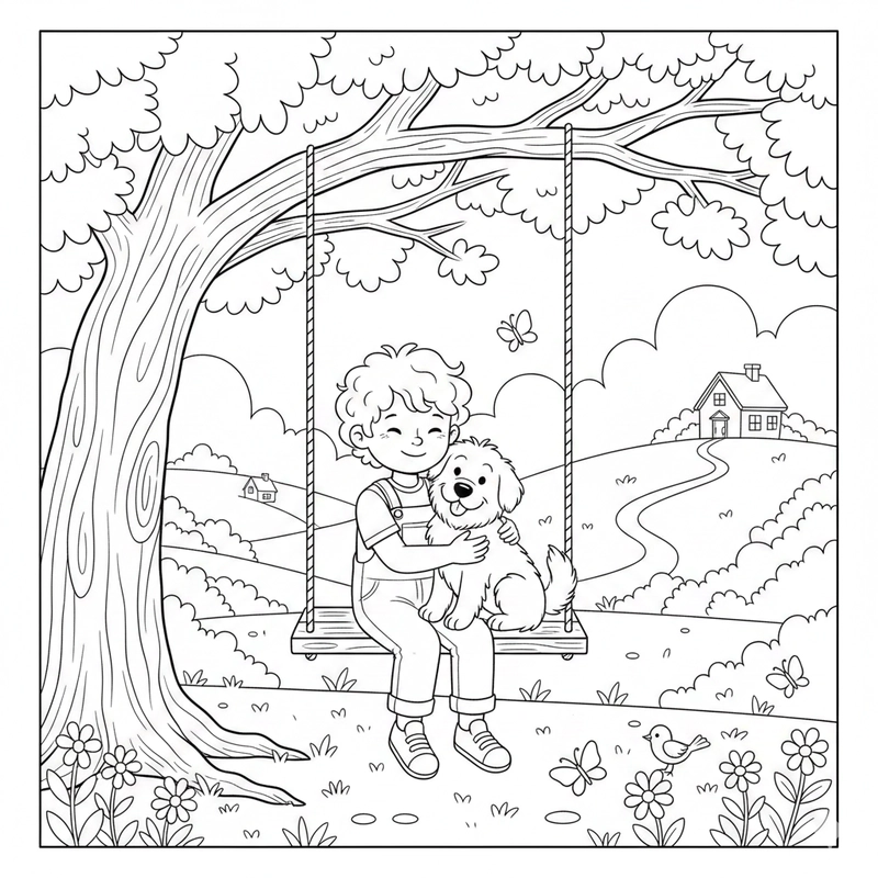 Tranh tô màu xích đu cầu trượt đơn giản