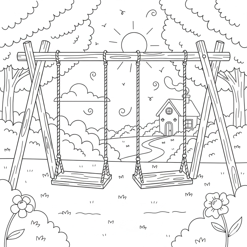 Tranh tô màu xích đu cầu trượt nhiều mẫu