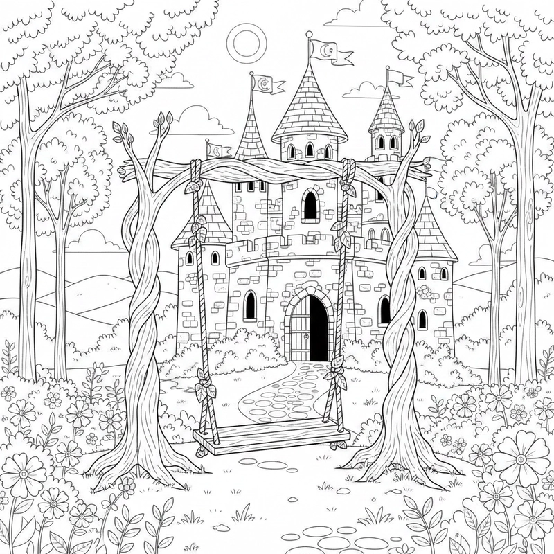 Tranh tô màu xích đu cầu trượt vui nhộn