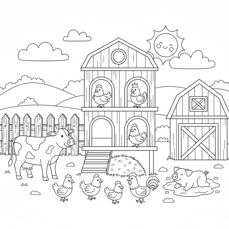 Tranh tô nông trại nhiều chi tiết