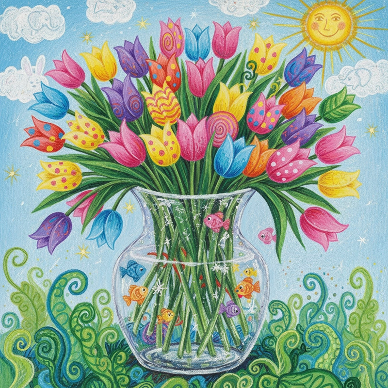 Tranh tulip đẹp phối màu tinh tế