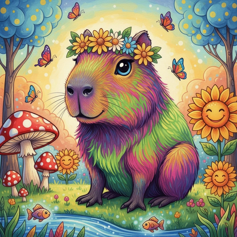 Tranh vẽ Capybara dễ thương kiểu tối giản