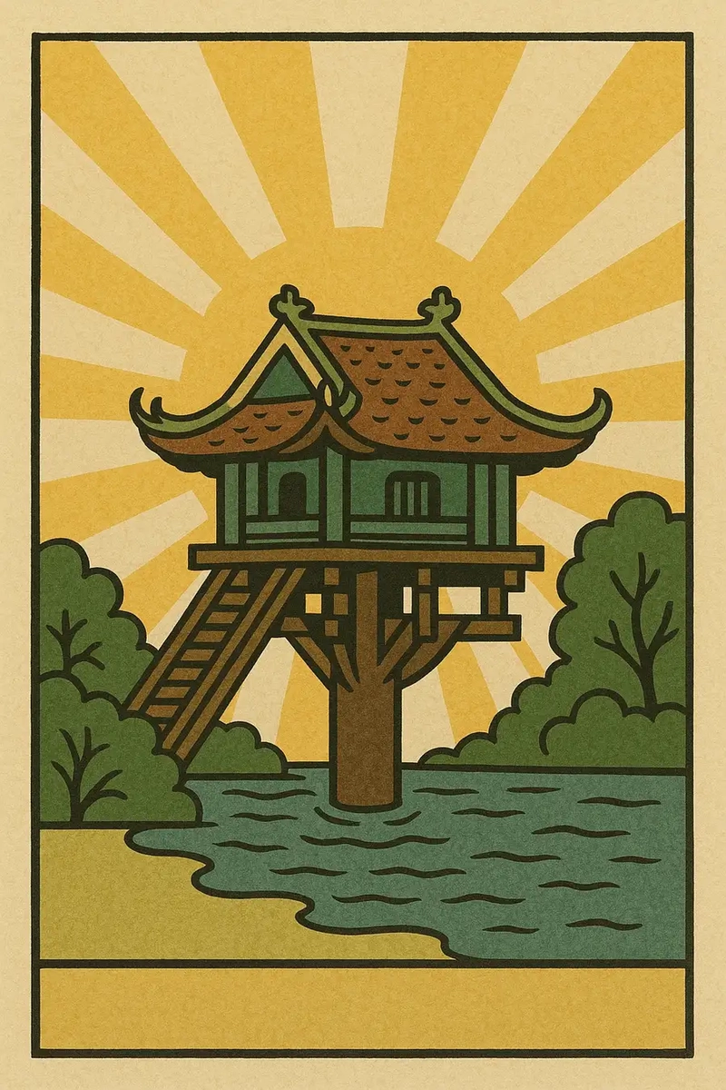 Tranh vẽ Chùa Một Cột của học sinh