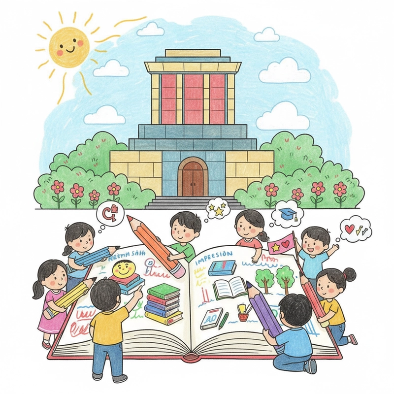 Tranh vẽ Lăng Bác đẹp với bố cục rõ ràng