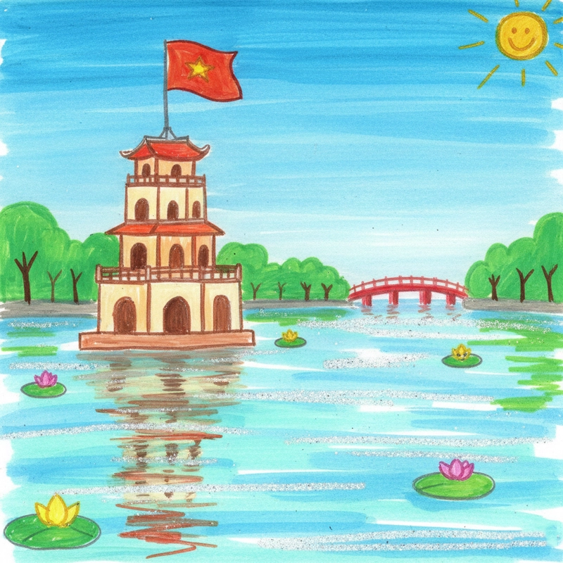 Tranh vẽ Quốc khánh 2-9 dễ vẽ