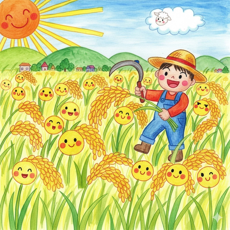 Tranh vẽ bác nông dân gặt lúa gần gũi thiên nhiên