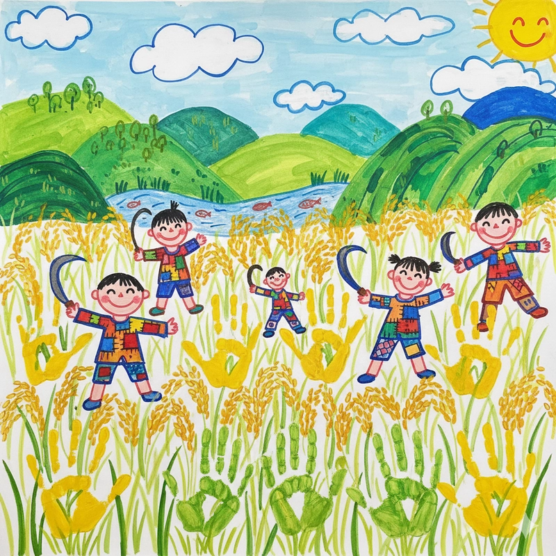 Tranh vẽ bác nông dân gặt lúa trên đồng