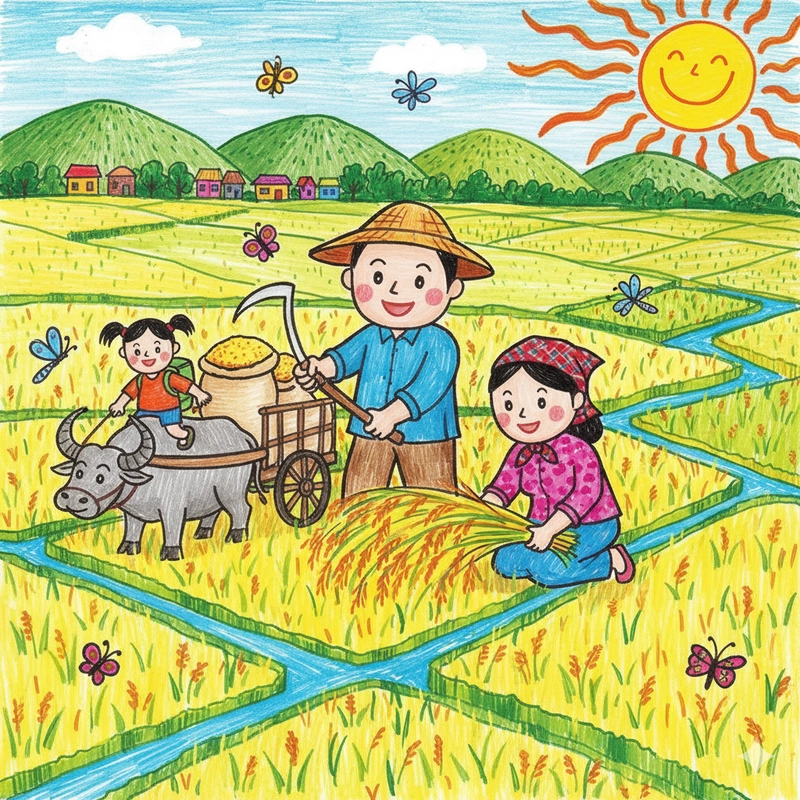 Tranh vẽ bác nông dân gặt lúa ý nghĩa