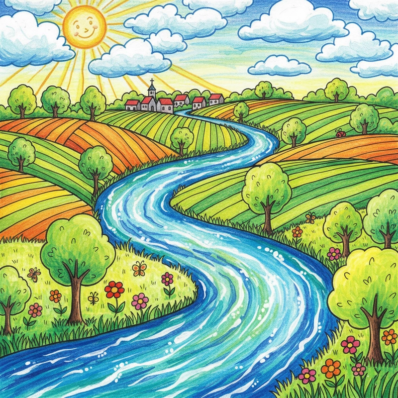 Tranh vẽ cảnh đồng quê tươi sáng