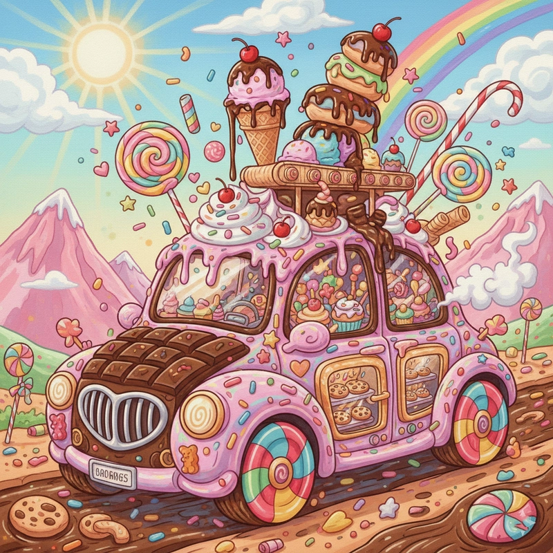 Tranh vẽ chủ đề ô tô mơ ước với đường nét mềm mại