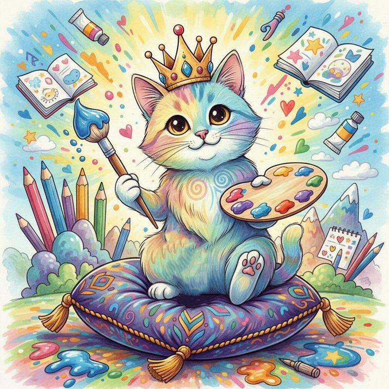 Tranh vẽ con mèo ngộ nghĩnh xinh xắn