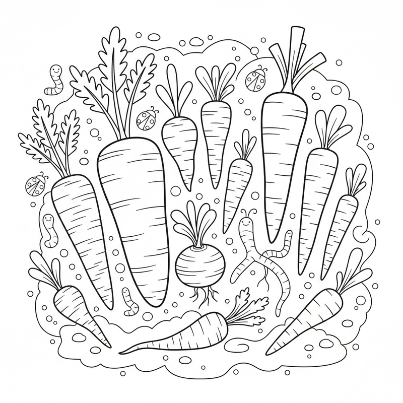 Tranh vẽ củ cà rốt đen trắng để tô