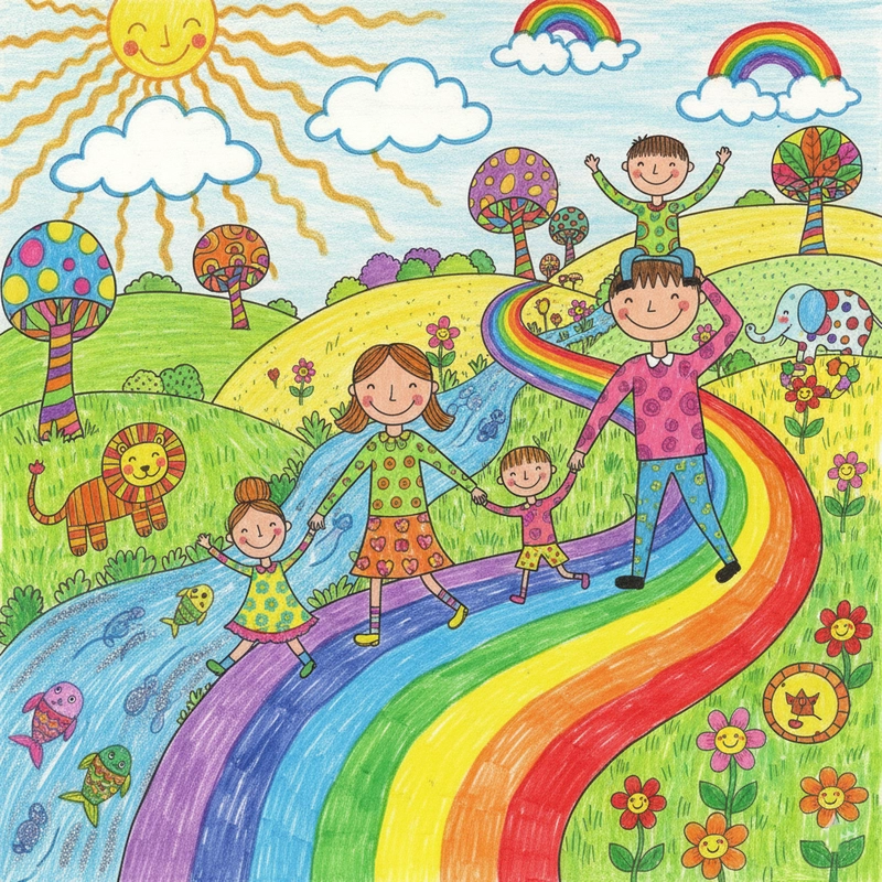 Tranh vẽ gia đình hạnh phúc dễ vẽ