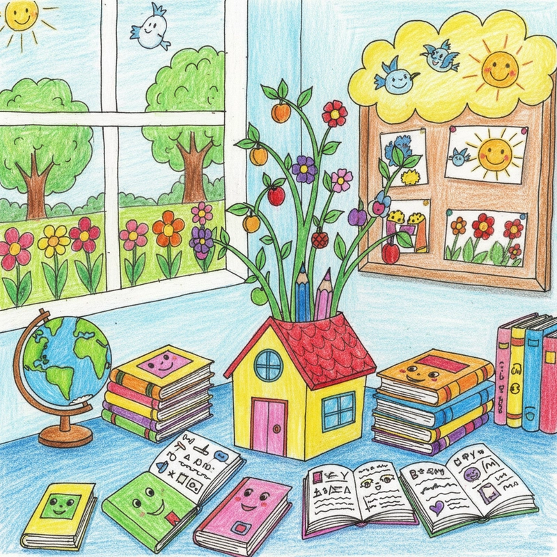 Tranh vẽ góc học tập học sinh