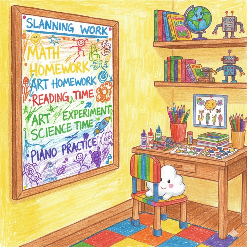 Tranh vẽ góc học tập sinh động