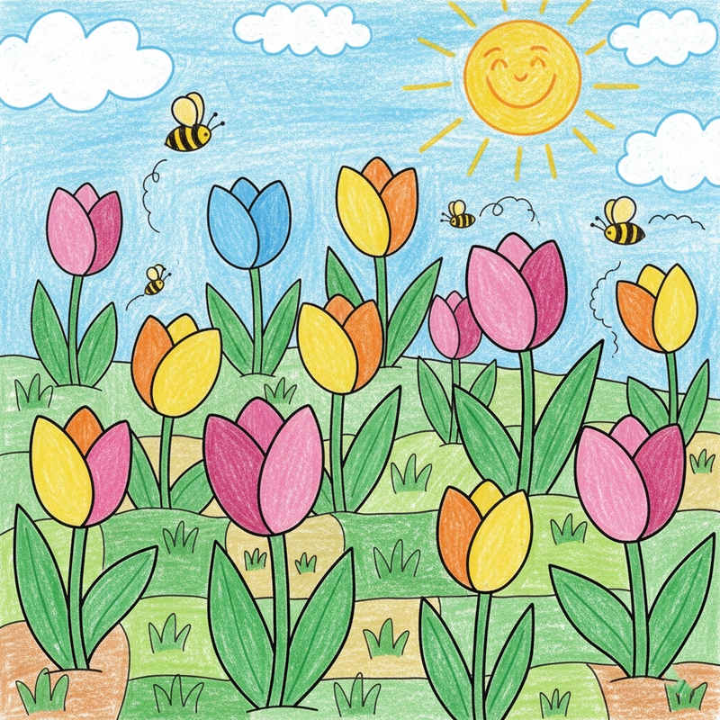 Tranh vẽ hoa tulip đơn giản dễ thực hiện