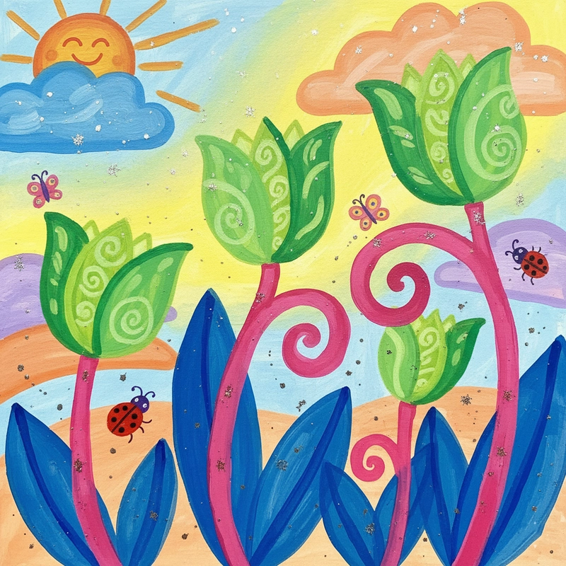 Tranh vẽ hoa tulip nhẹ nhàng