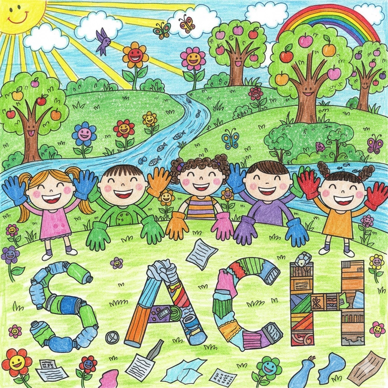 Tranh vẽ học sinh nhặt rác tham gia hoạt động