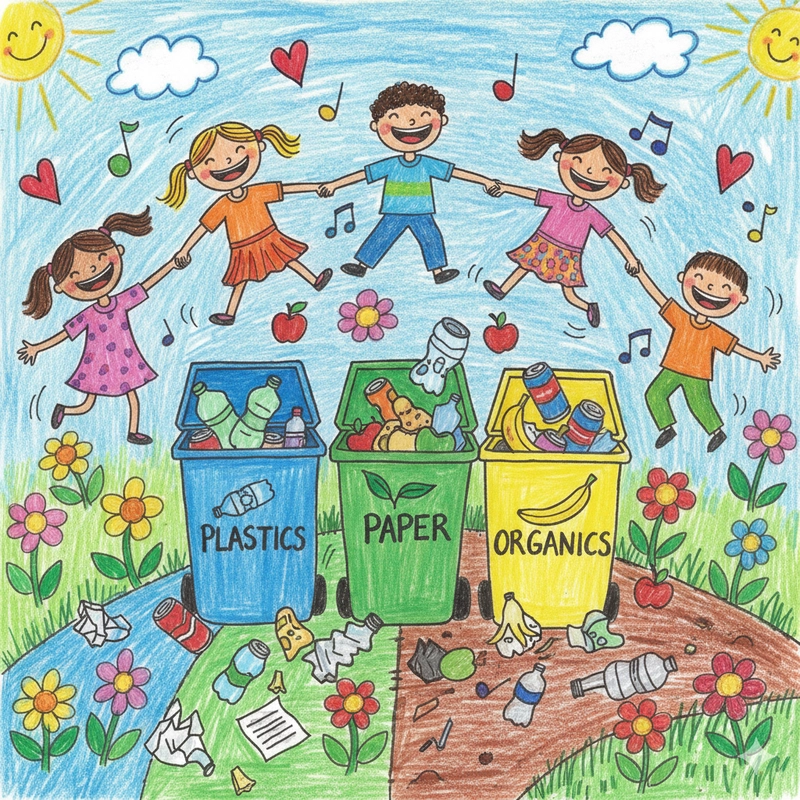 Tranh vẽ học sinh nhặt rác