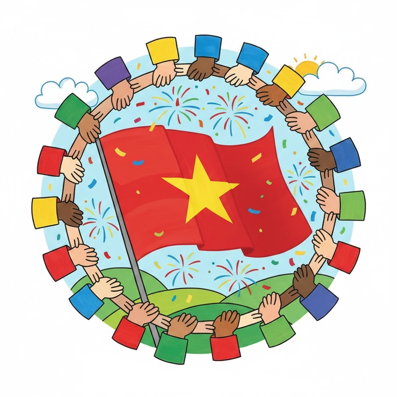 Tranh vẽ ngày 2-9 với bố cục hài hòa