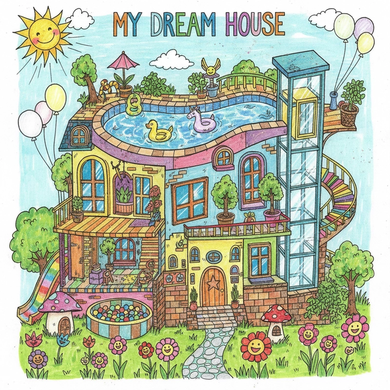 Tranh vẽ ngôi nhà của bé