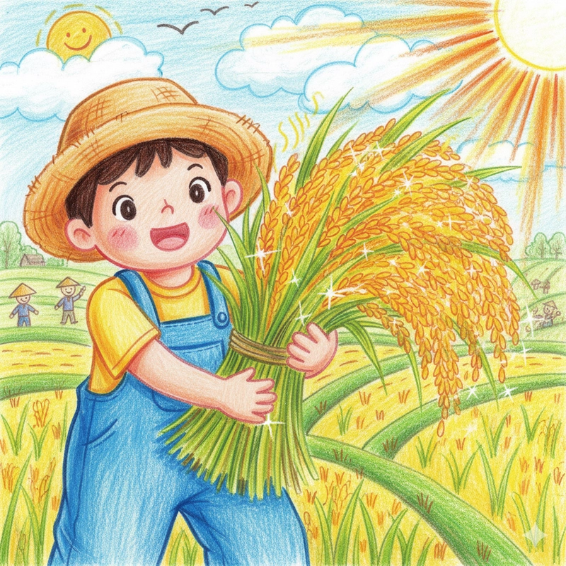 Tranh vẽ người nông dân gặt lúa sinh động màu sắc