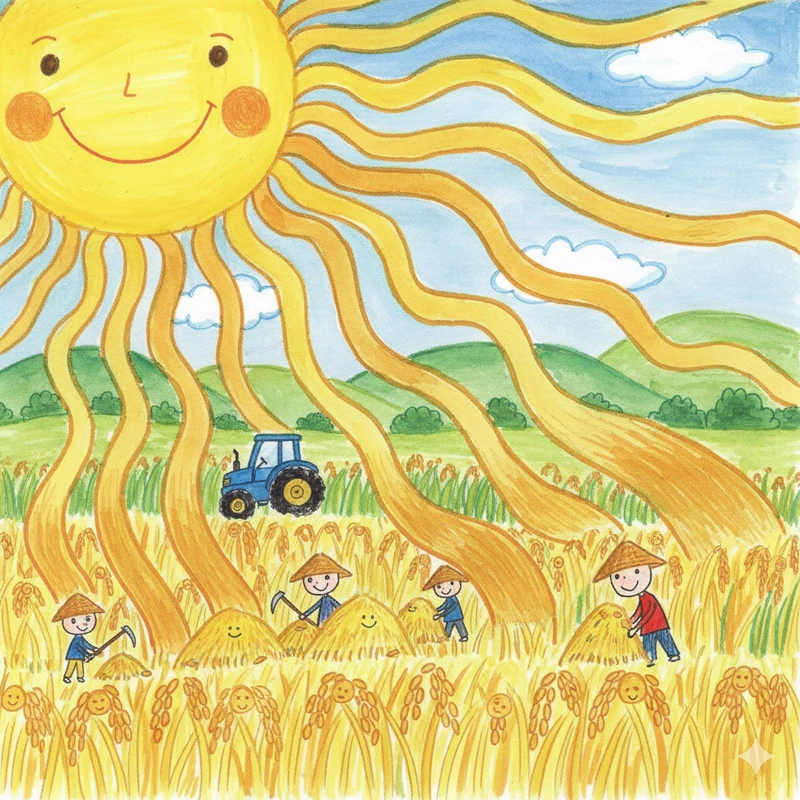 Tranh vẽ người nông dân gặt lúa sinh động