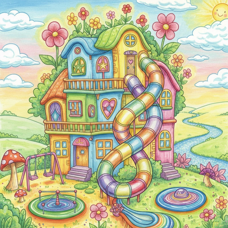 Tranh vẽ nhà mơ ước có sân vườn