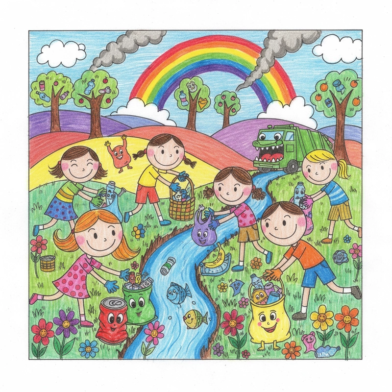 Tranh vẽ nhặt rác bảo vệ thiên nhiên