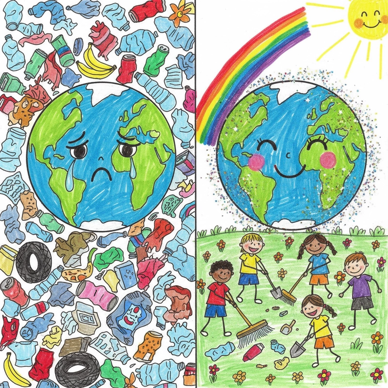 Tranh vẽ nhặt rác đơn giản dễ thực hiện