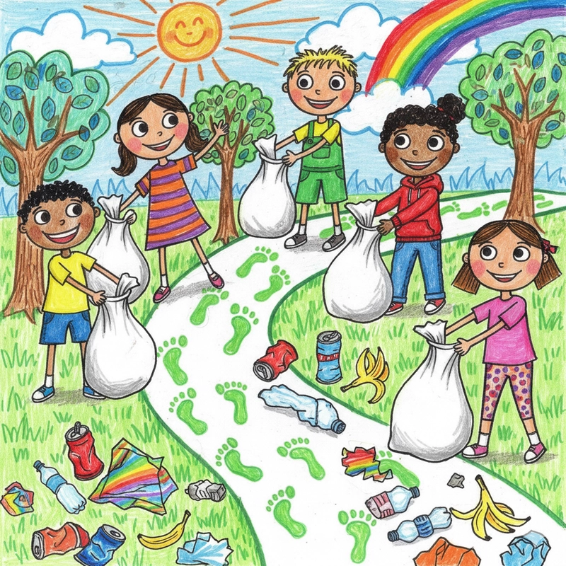 Tranh vẽ nhặt rác đơn giản mà sáng tạo