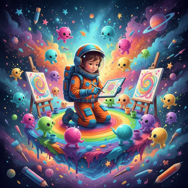 Tranh vẽ phi hành gia đề tài Vũ Trụ