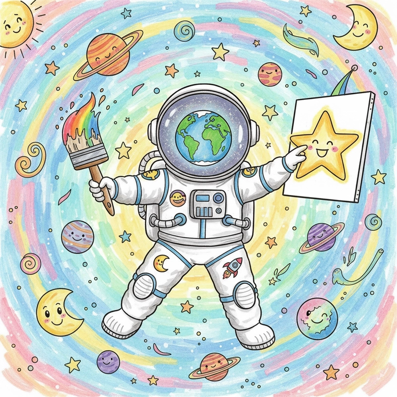 Tranh vẽ phi hành gia không gian rộng