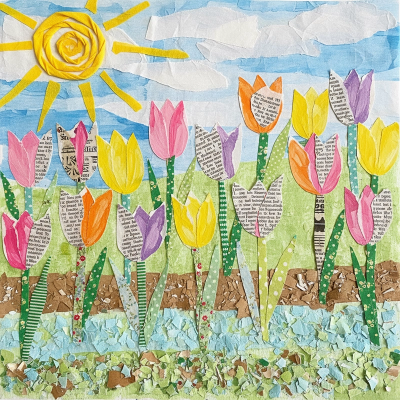 Tranh vẽ vườn hoa tulip sinh động