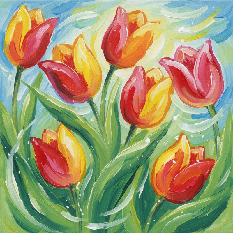 Tranh vườn tulip tươi tắn