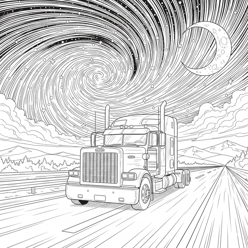 Tranh xe đầu kéo nét đậm dễ tô màu