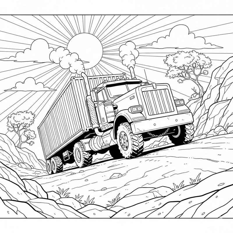 Tranh xe đầu kéo tải hàng cho bé tô