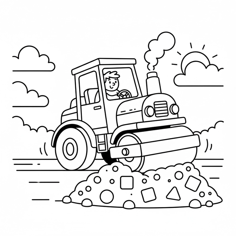 Tranh xe lu tô màu đơn giản