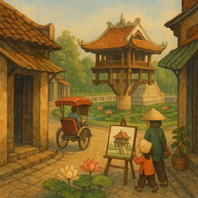 Vẽ Chùa Một Cột cho bài tập mỹ thuật