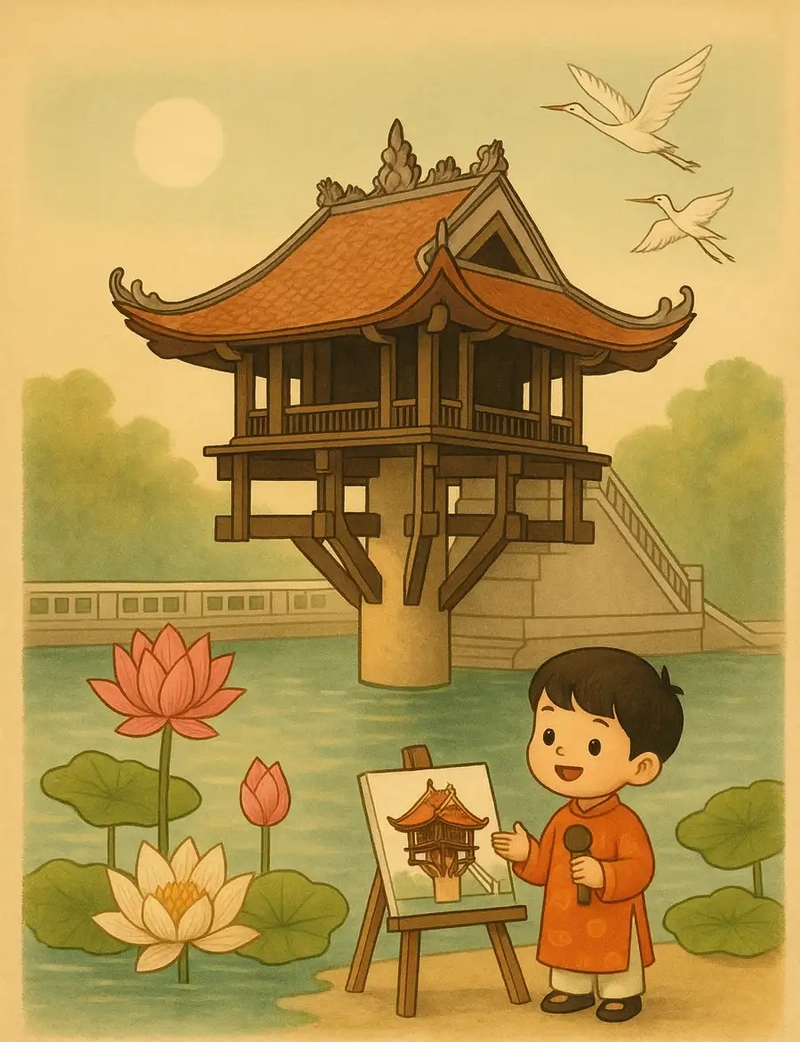 Vẽ Chùa Một Cột phong cách học sinh